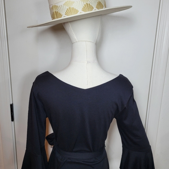 Soft Surroundings Black V-Neck Tie Waist Ruffle Hem Midi Dress XSP - Picture 10 of 11